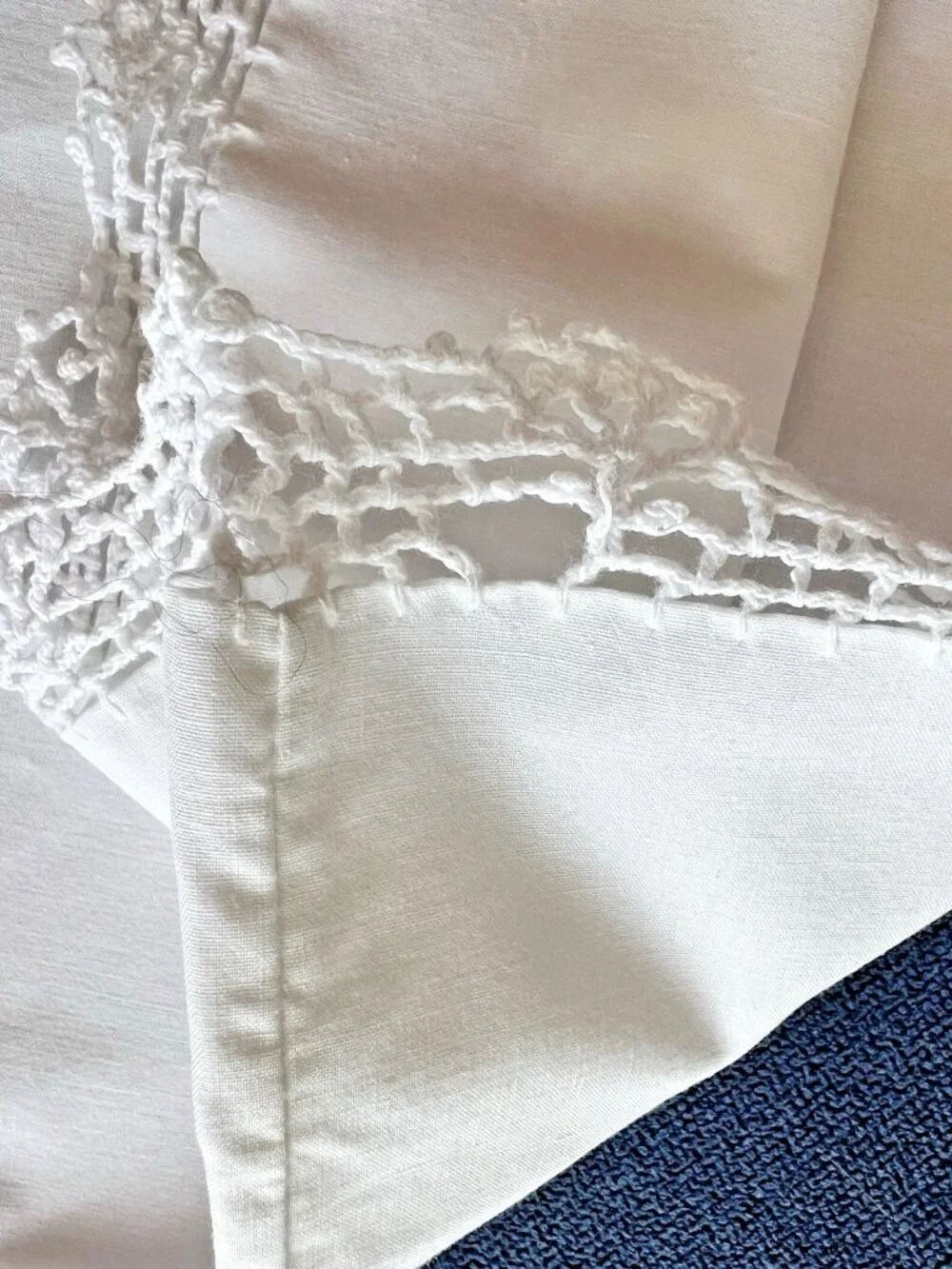 Vintage White Pillowcase PAIR Hand-Crocheted Lace Trim 30